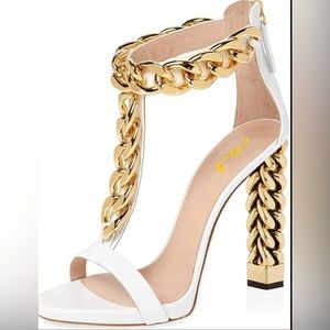 FSJ sexy T-strap gold metal chain high heel